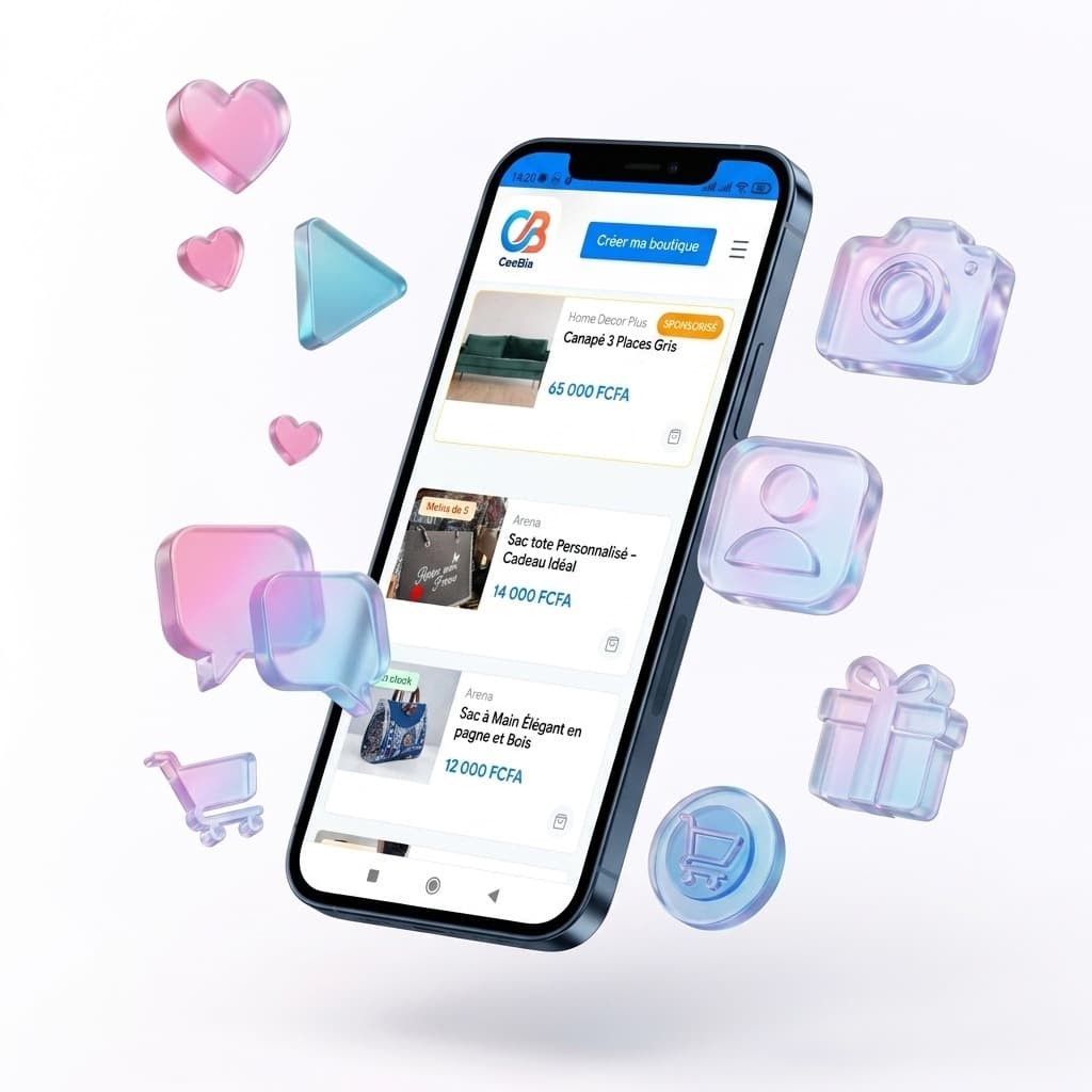 Boutique Ceebia sur mobile avec commandes WhatsApp